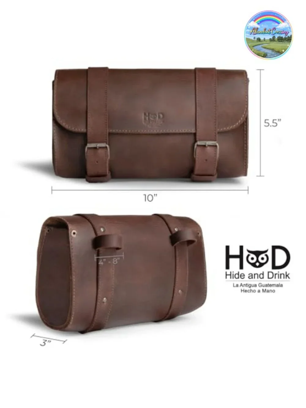 Full Grain Leather Motorcycle Handlebar Bag with 2 Straps, Tool Organizer,